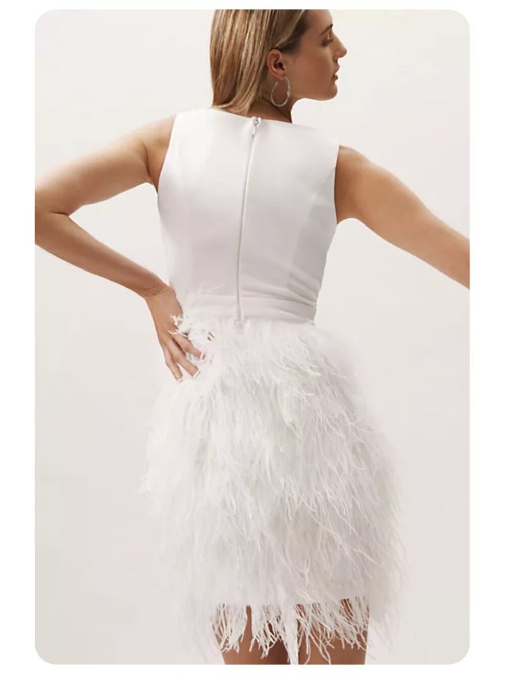 NWT BHLDN Anthropologie White Anthem Feather Trim Sleeveless Mini Dress sz M - Picture 2 of 10